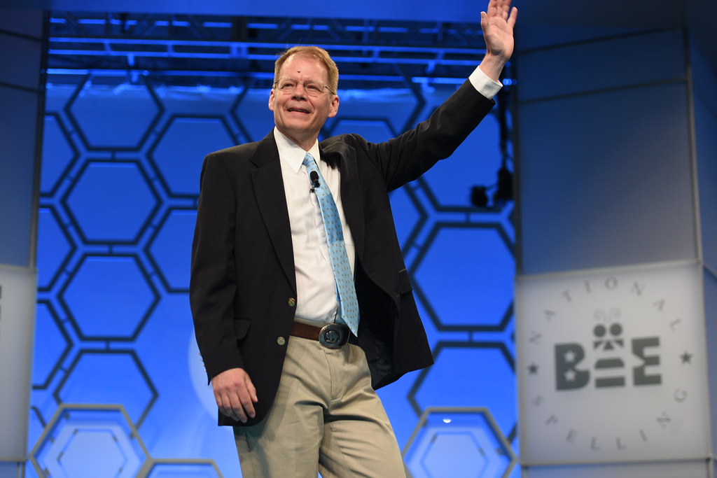 Dr. Jacques Bailly at the 2019 Scripps National Spelling Bee.