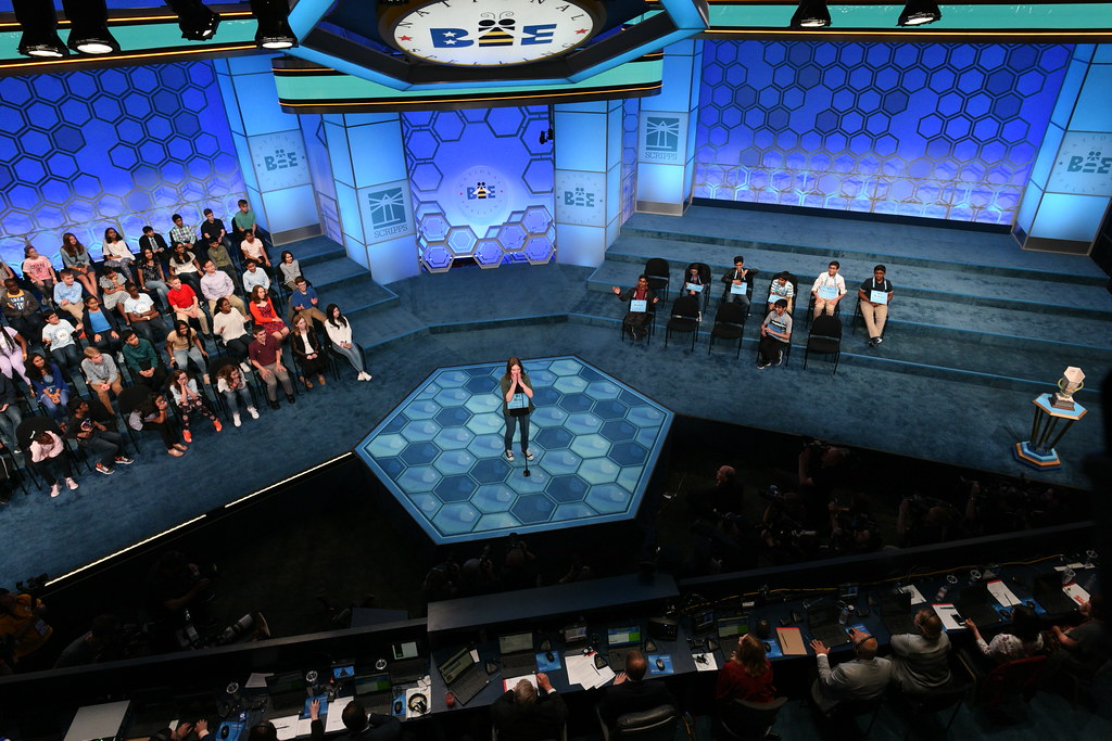 Erin Howard spelling a word at the 2019 Scripps National Spelling Bee.