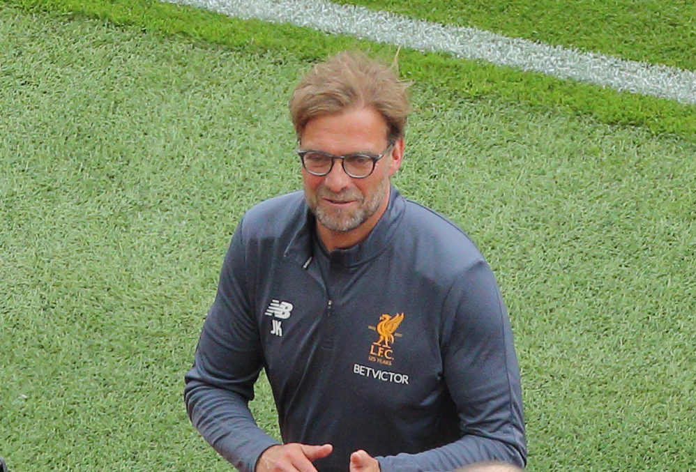 Jurgen Klopp leaves the pitch at full-time a happy man