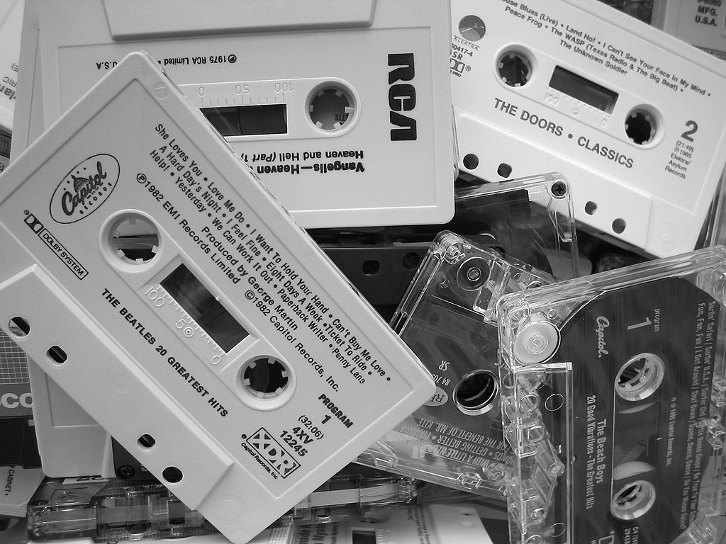 A bin of loose cassette tapes