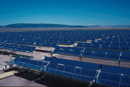 Part of the 354 MW Solar Energy Generating Systems (SEGS) parabolic trough solar complex in northern San Bernardino County, California