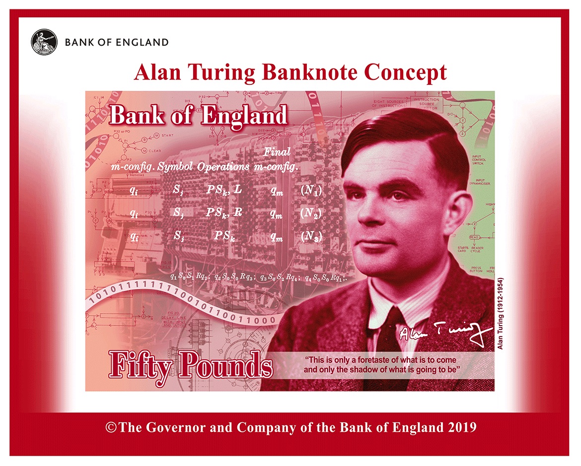 Prototype of £50 note honoring Alan Turing.