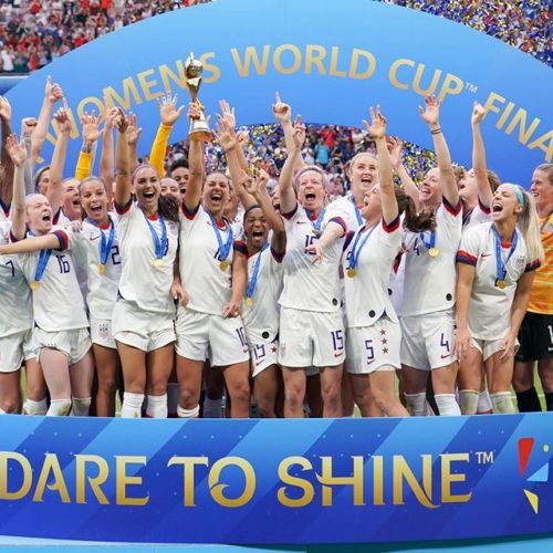 The US team celebrates after winning the 2019 Women's World Cup.