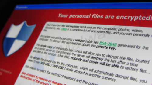 Cryptolocker ransomware This message is displayed when an user is infected with the Cryptolocker ransomware. If the user doesn't pay the 'ransom' the user's files are gone. Screen of Cryptolocker via Malwarebytes.