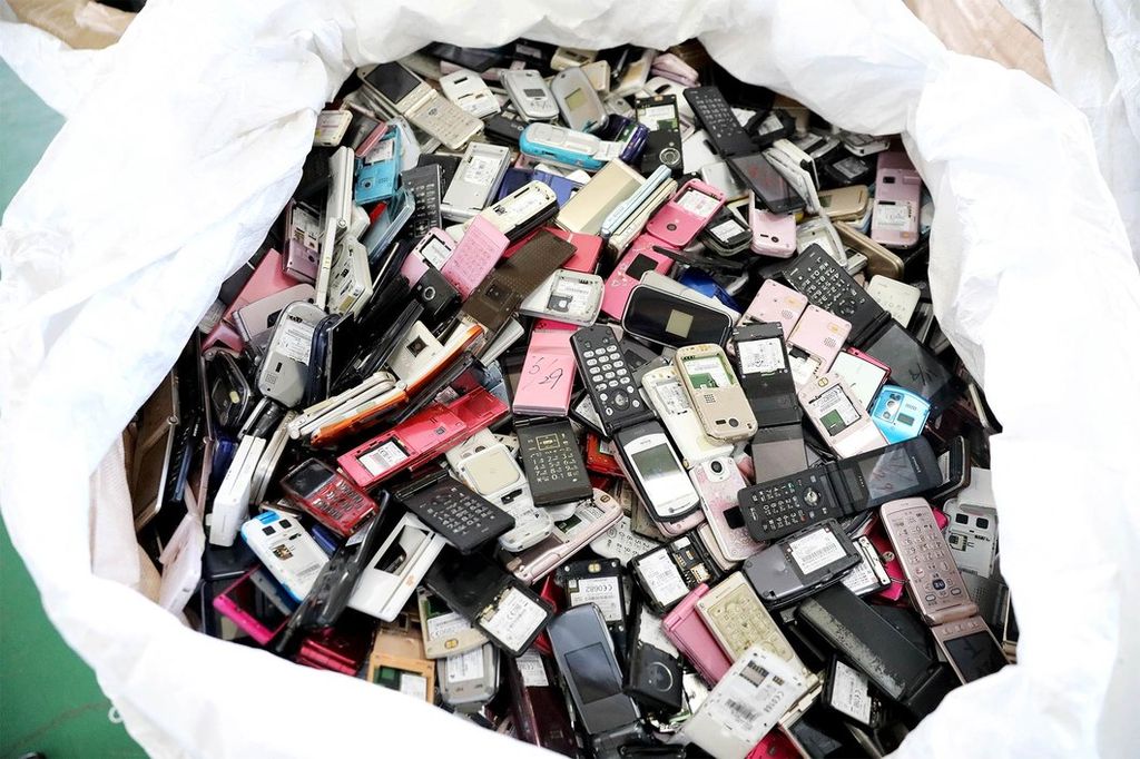 Large bag of donated cell phones used to make Olympic medals.