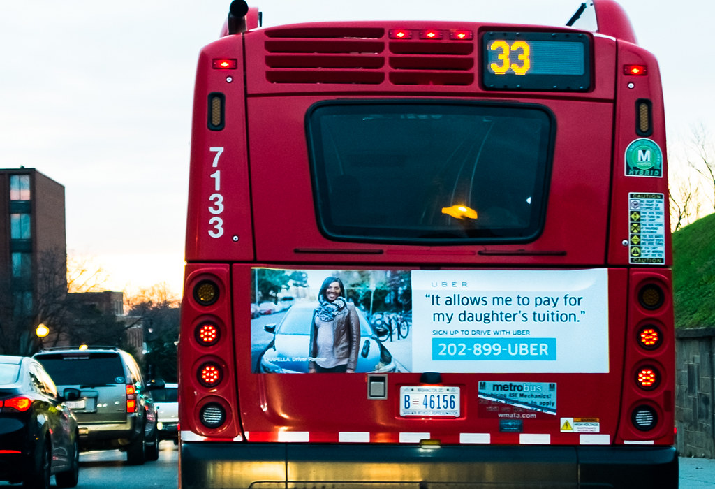 Uber advertisement on a public bus.