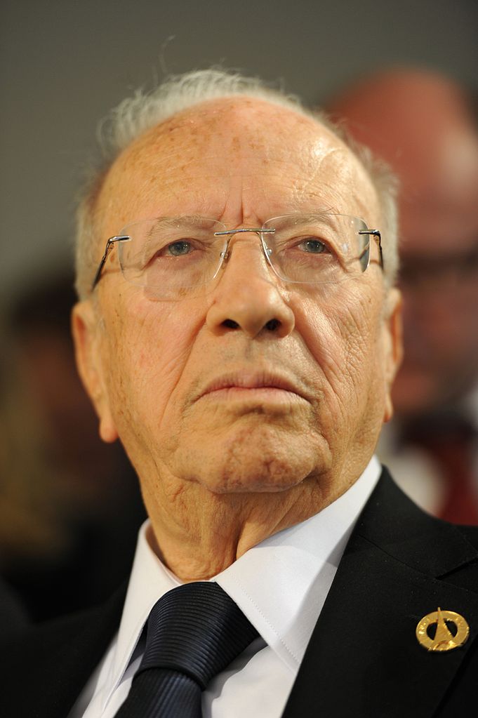 Beji Caid el Sebsi, Prime Minister of Tunisia after the Tunisian revolution, at the Tunisian press conference during the 37th G8 summit in Deauville, France.