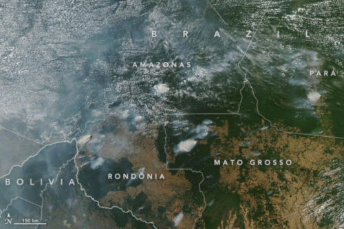 Satellite image of the forest fires in Brazil, taken by NASA on August 11, 2019.
