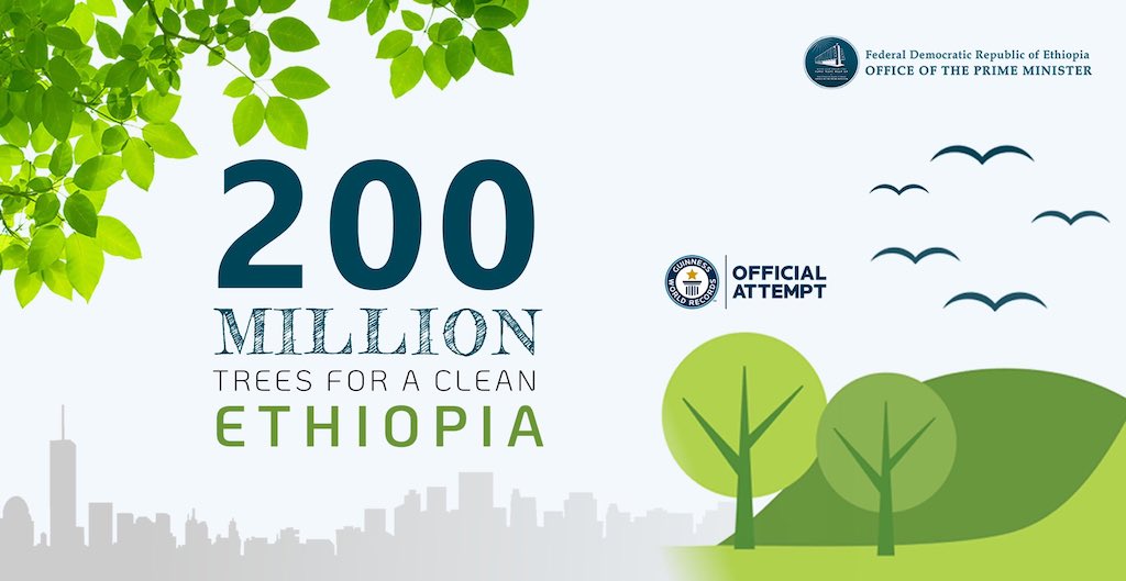 Promotional sign for Ethiopia's attempt to plant 200 million trees.