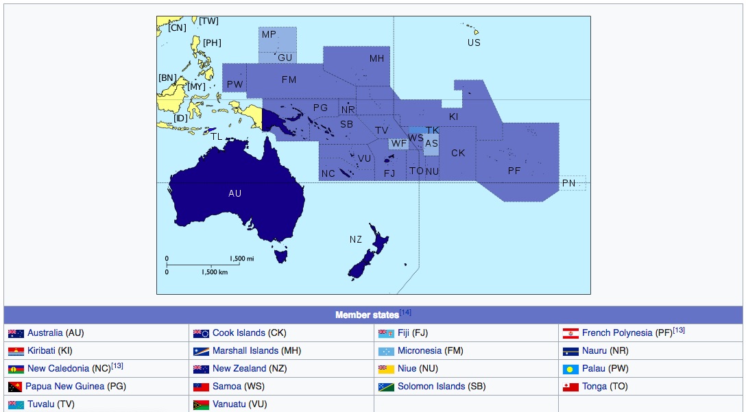 Map showing members of Pacific Islands Forum