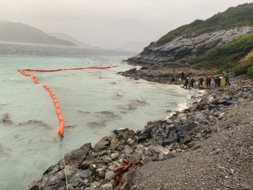 Chile's Navy has sent ships to the area and laid out floating devices to try to protect Patagonia from the oil spill.