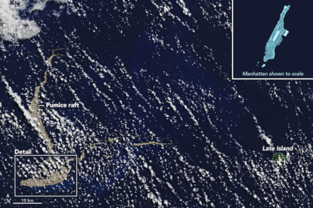 Satellite view of the pumice raft.