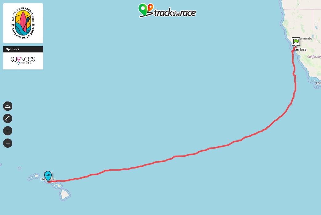 The red line on the map shows Antonio's path from San Francisco to Honolulu.