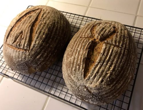 Two loaves of breads.