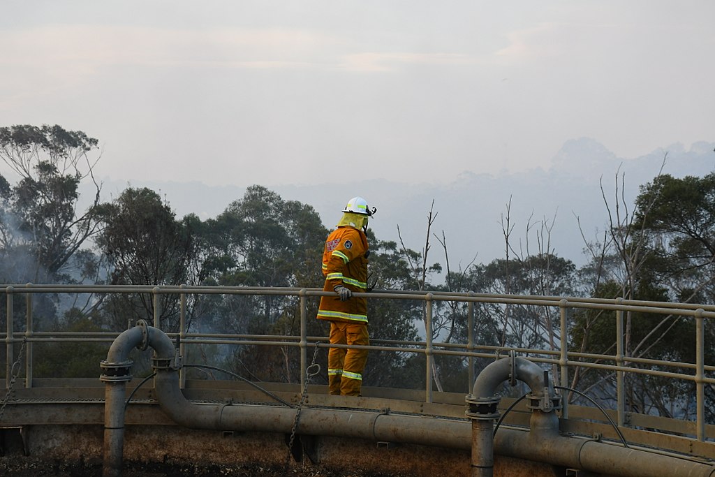 Photo taken of a firefighter looking over Holsworthy during the April 2018 fires 2018-04-15