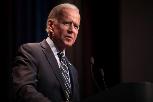 Former Vice President of the United States Joe Biden speaking with attendees at the 2019 Iowa Federation of Labor Convention hosted by the AFL-CIO at the Prairie Meadows Hotel in Altoona, Iowa.