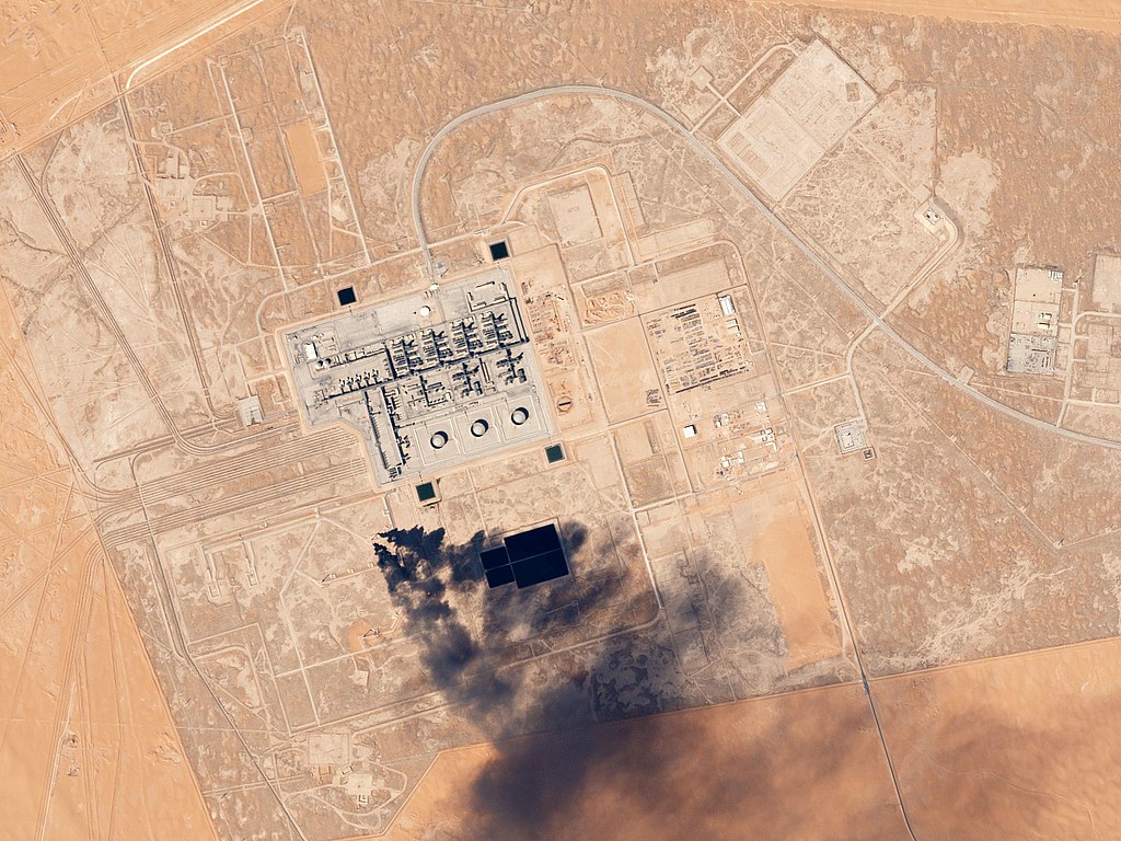 Khurais Oil Processing Facility Saudi Arabia February 4, 2017. Occasional dark smoke from flaring is part of the normal operation of the facility.