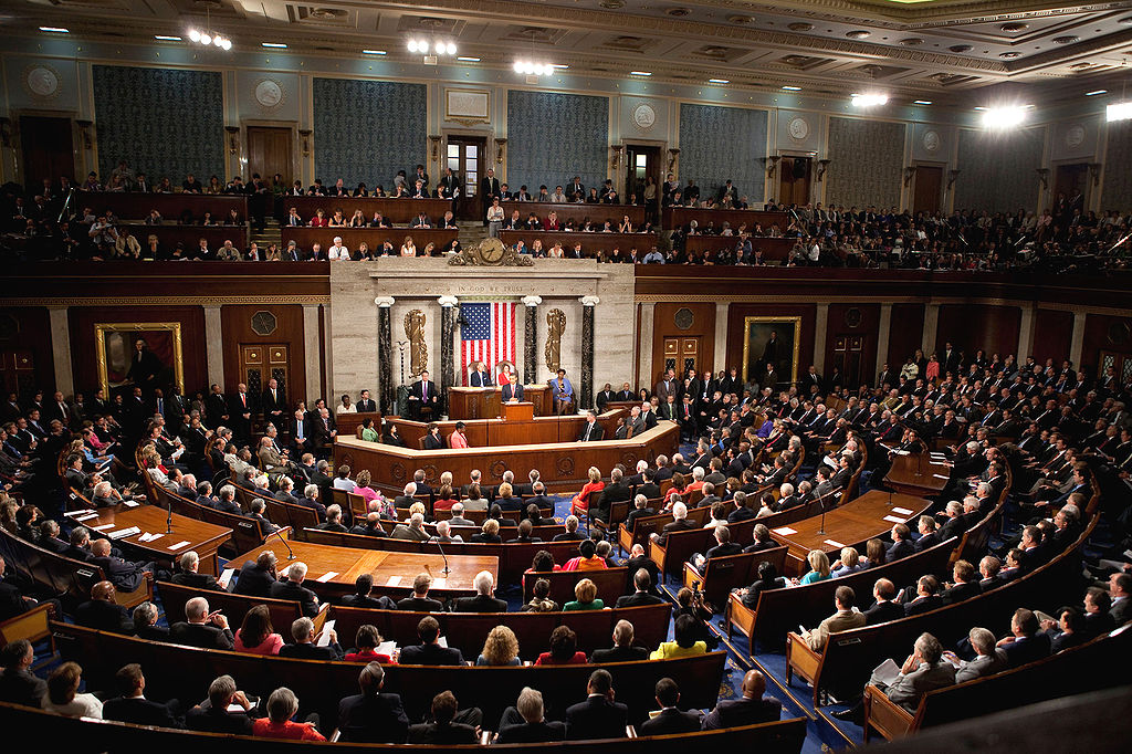 President Barack Obama speaks to a joint session of Congress in the chamber of the House of Representatives.