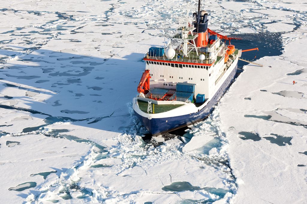 The German research vessel Polarstern during an expedition into the central Arctic Ocean.