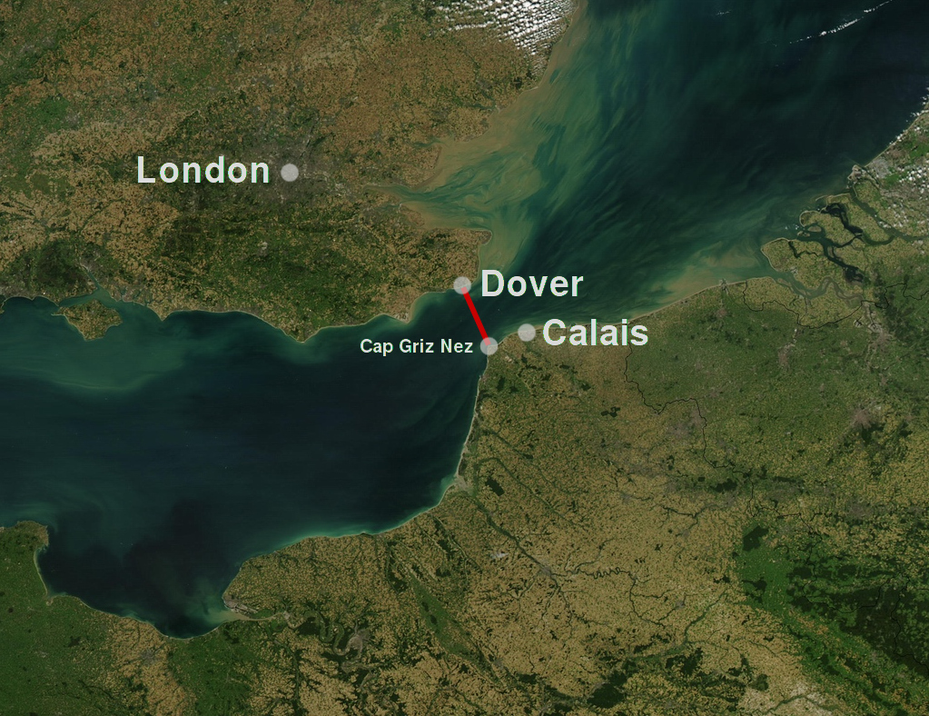 Channel swimming route Dover–Cap Griz Nez