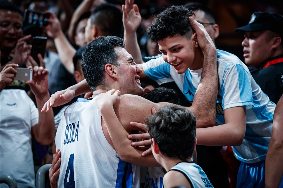 Argentina's Luis Scola celebrates after his team beat France to advance to the FIBA Basketball World Cup finals.