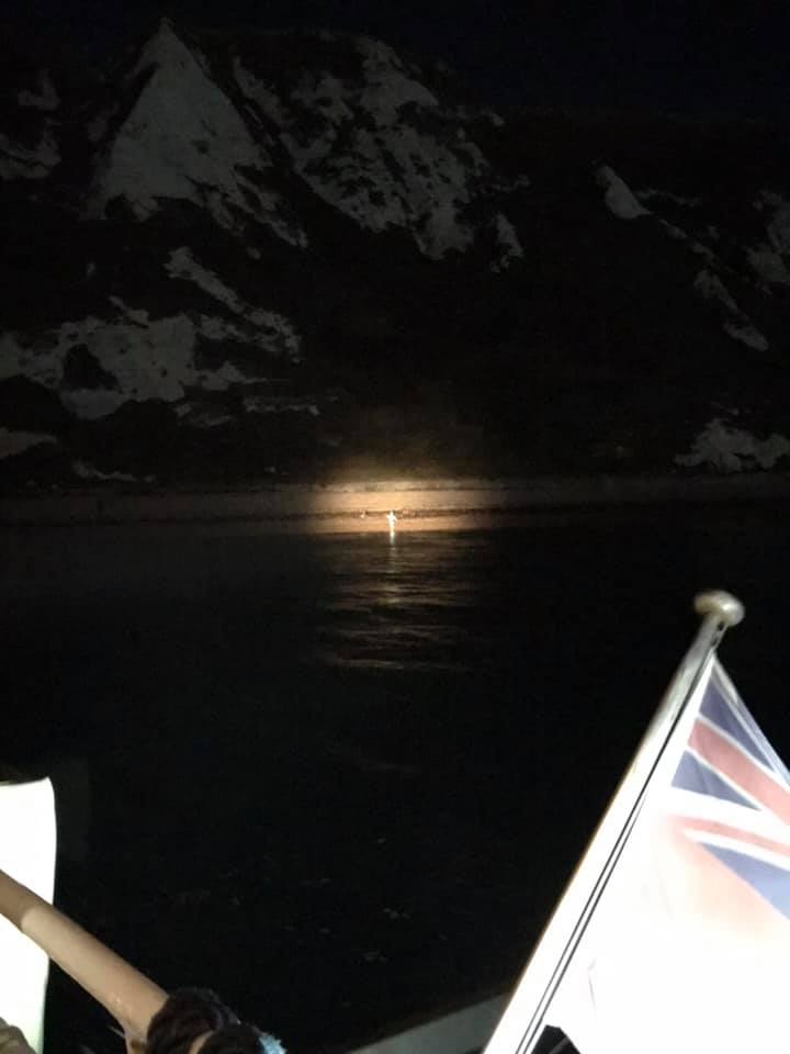 Sarah Thomas seen from the boat as she begins her swim.