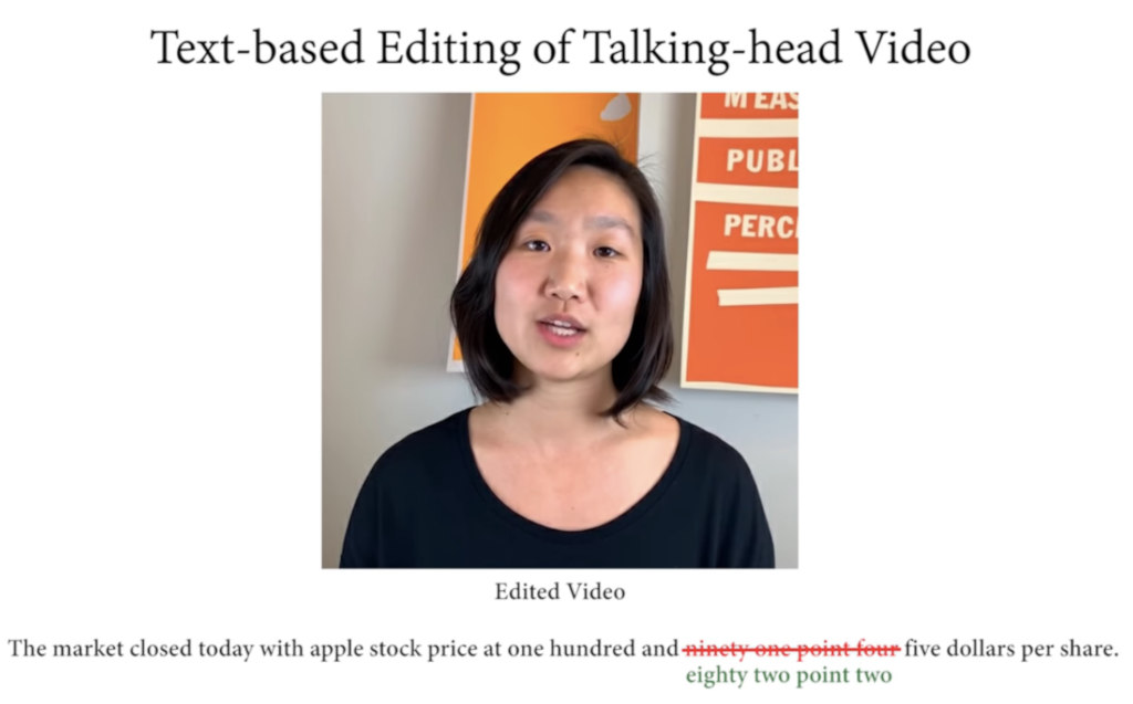 Screenshot of a promo video for text-based editing of a person talking.