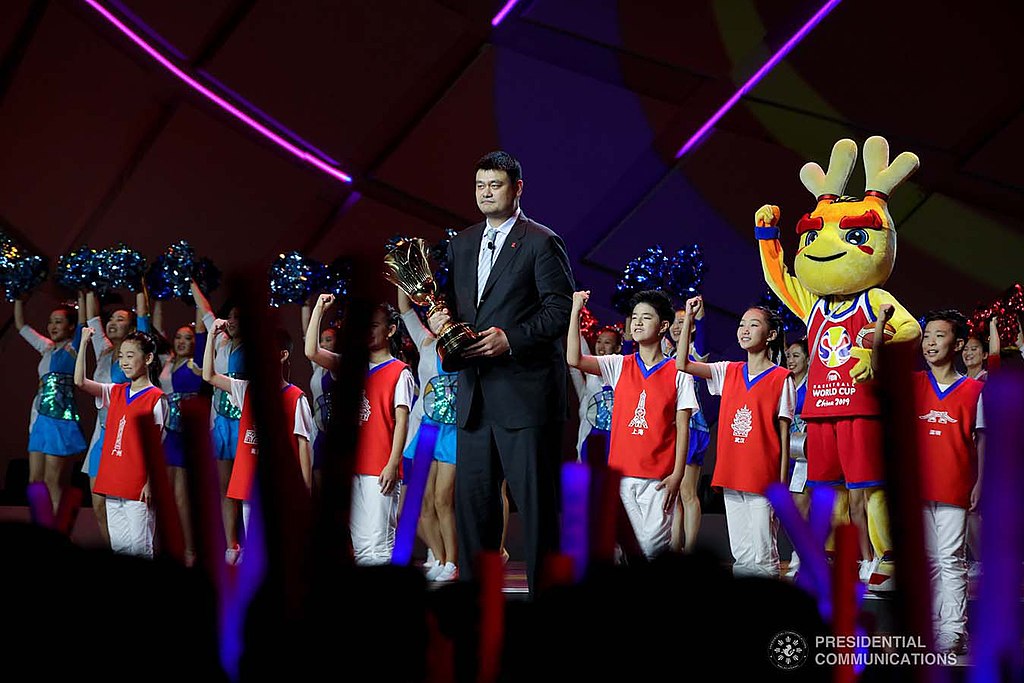 Former National Basketball Association superstar Yao Ming holds the Naismith Trophy during the opening ceremony of the FIBA Basketball World Cup 2019 at the National Aquatics Center in Beijing, People's Republic of China on August 30, 2019.