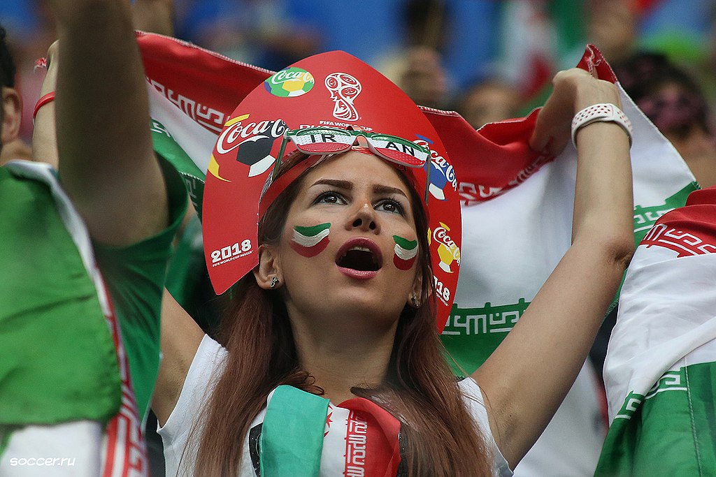 Female fan of Iran at Iran-Morocco match, 2018 FIFA World Cup