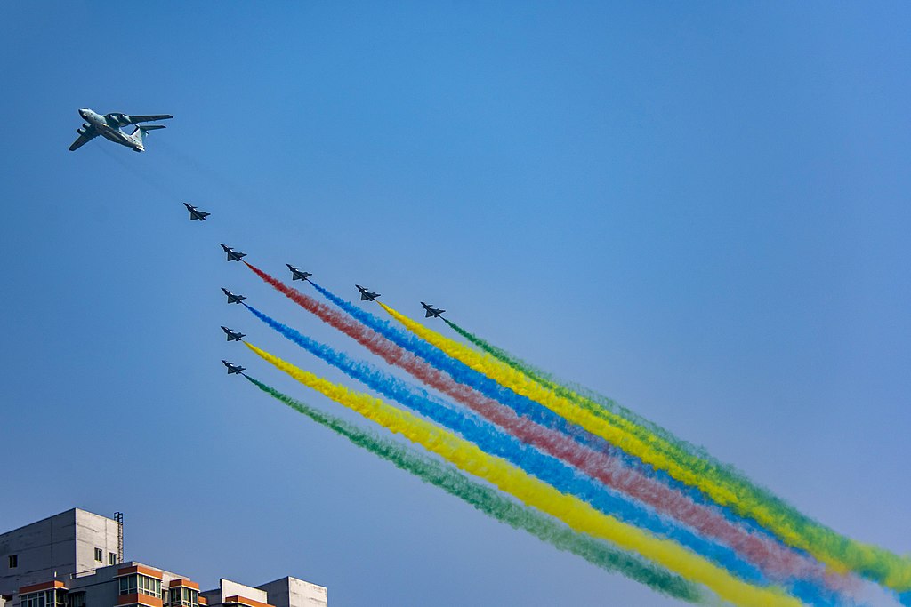 A KJ-2000 and aerobatic J-10s.