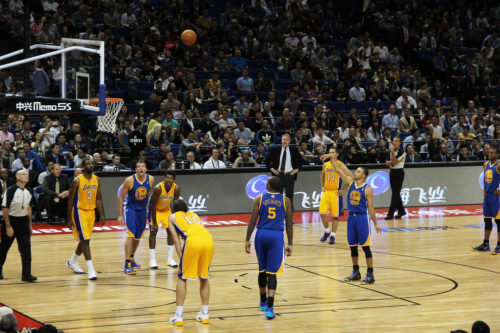 Golden State Warriors play the Los Angeles Lakers in China in 2013.