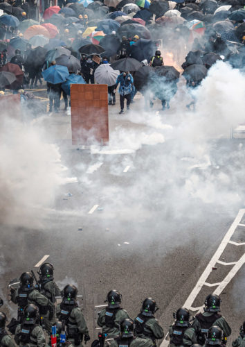 Police use teargas on protesters in Hong Kong on September 29, 2019