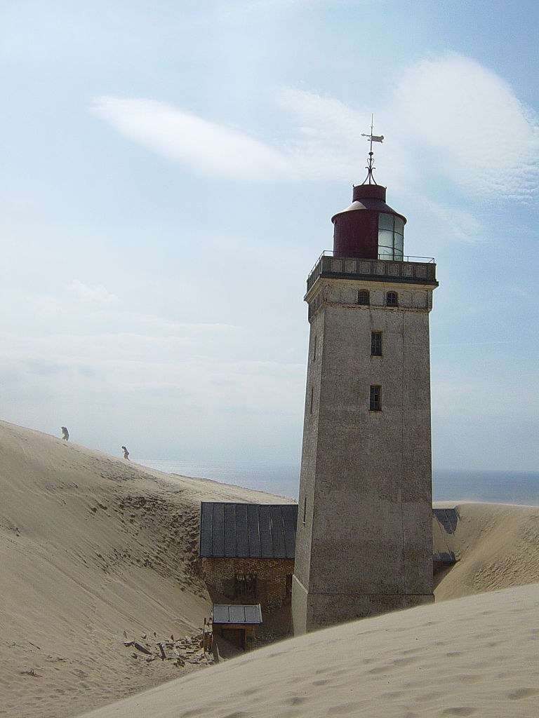 Rubjerg Knude lighthouse being slowly covered by sand dunes.