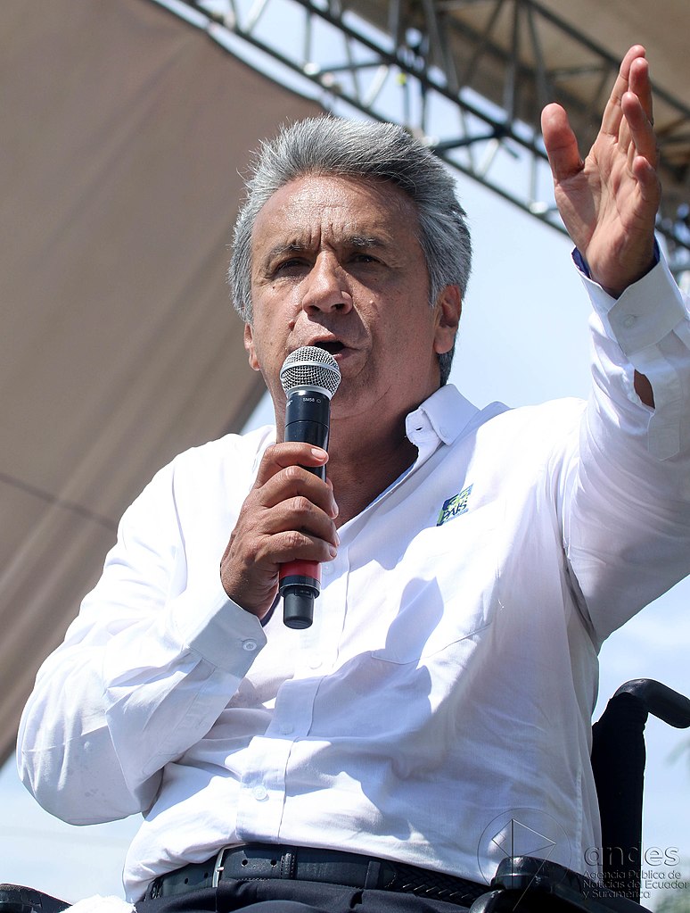 Lenin Moreno speaking in 2017 when he was running for president.