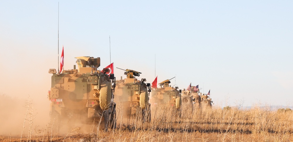 U.S. and Turkish soldiers conduct the first-ever combined joint patrol on Nov. 1, 2018, outside Manbij, Syria