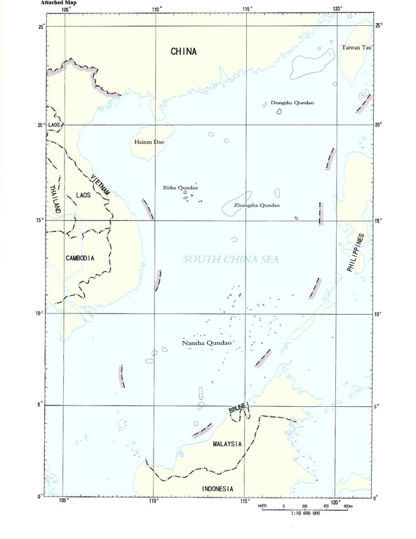 Nine-dash line shown in map submitted by the People's Republic of China to the United Nations Commission on the Limits of the Continental Shelf.