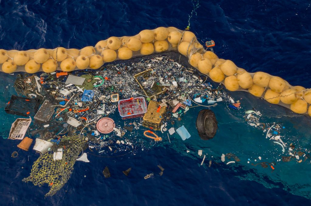 Plastic collected in the cork line of the Ocean Cleanup's System 001/B