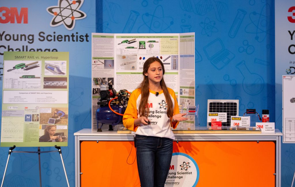 Caroline Crouchley explains her project at the 2019 3M Young Scientist Challenge.