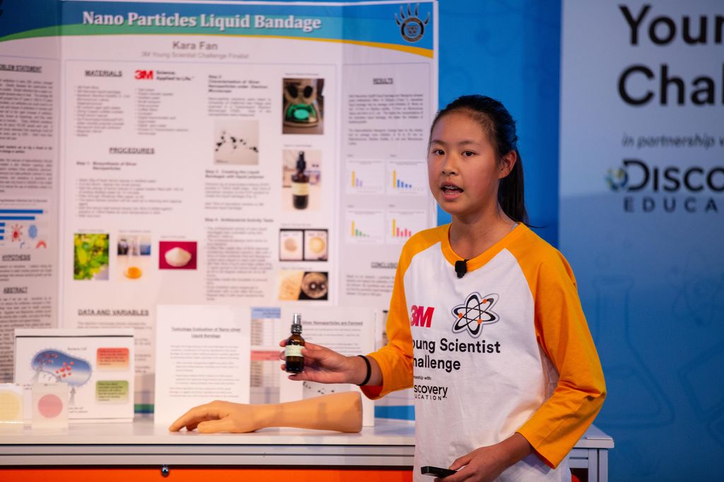 Kara Fan explains her project at the 2019 3M Young Scientist Challenge.