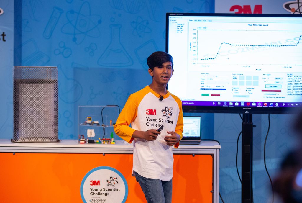 Nishant Lahiri explains his project at the 2019 3M Young Scientist Challenge.