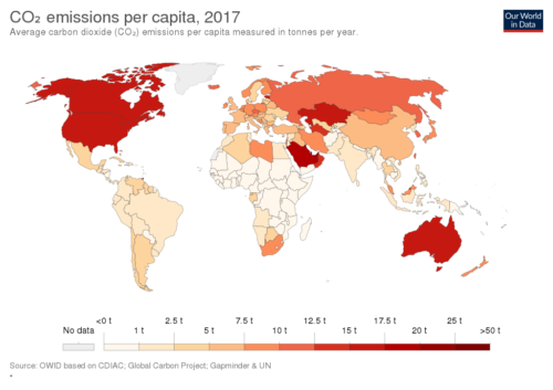 Map showing CO2 emissions per capita, 2017
