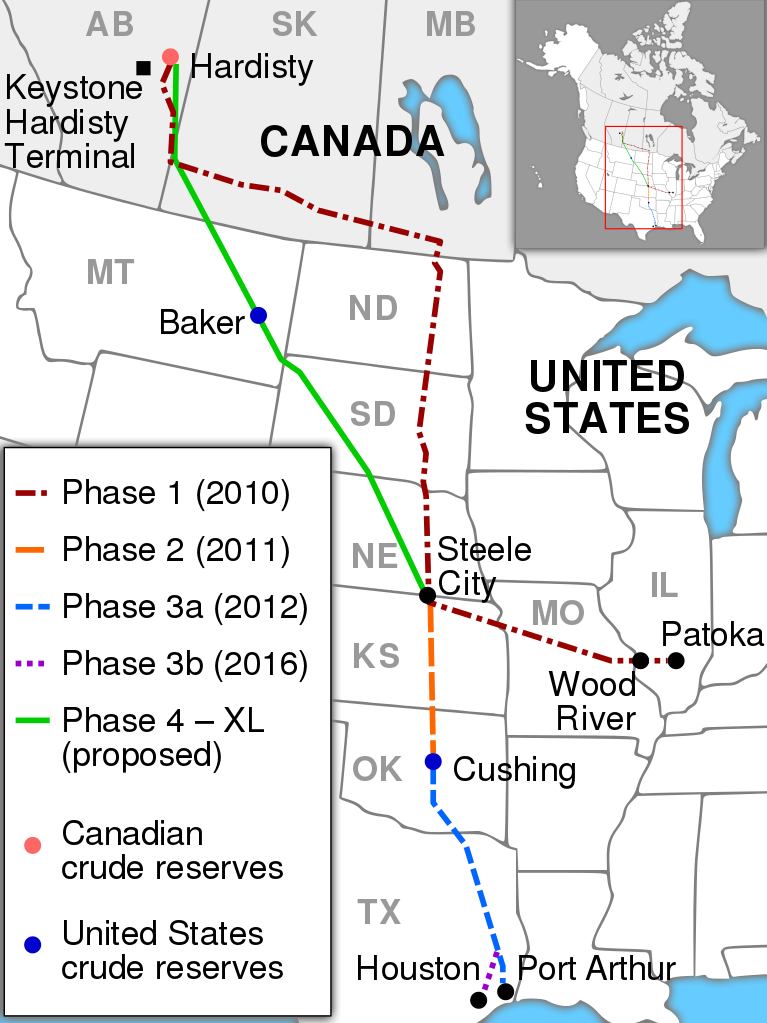 Operational and proposed route of the Keystone Pipeline System. (Data source:TransCanada)