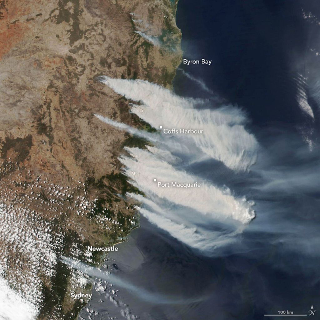 Satellite image of the bushfires in New South Wales, Australia, November 8, 2019.