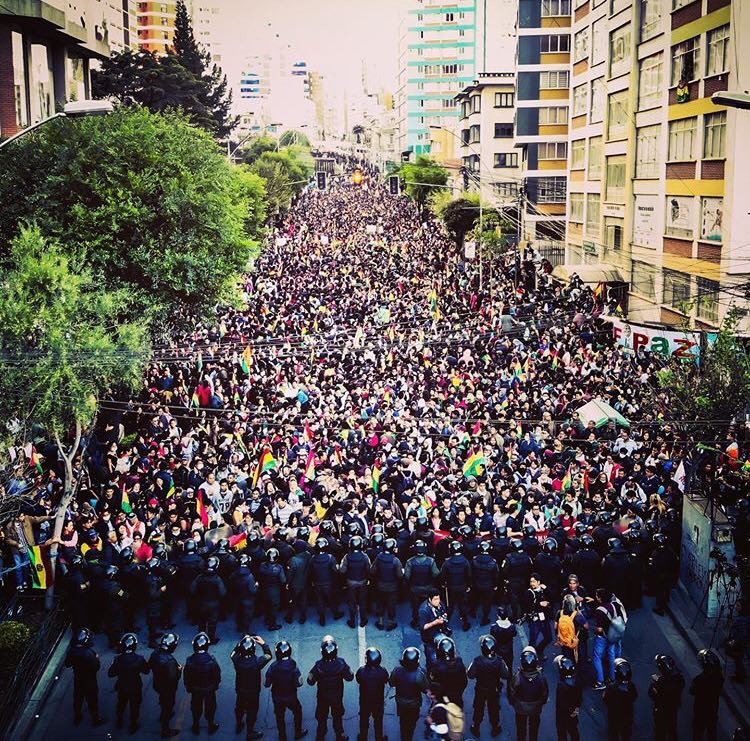 Demonstrations in La Paz, Bolivia against electoral fraud and the government of Evo Morales