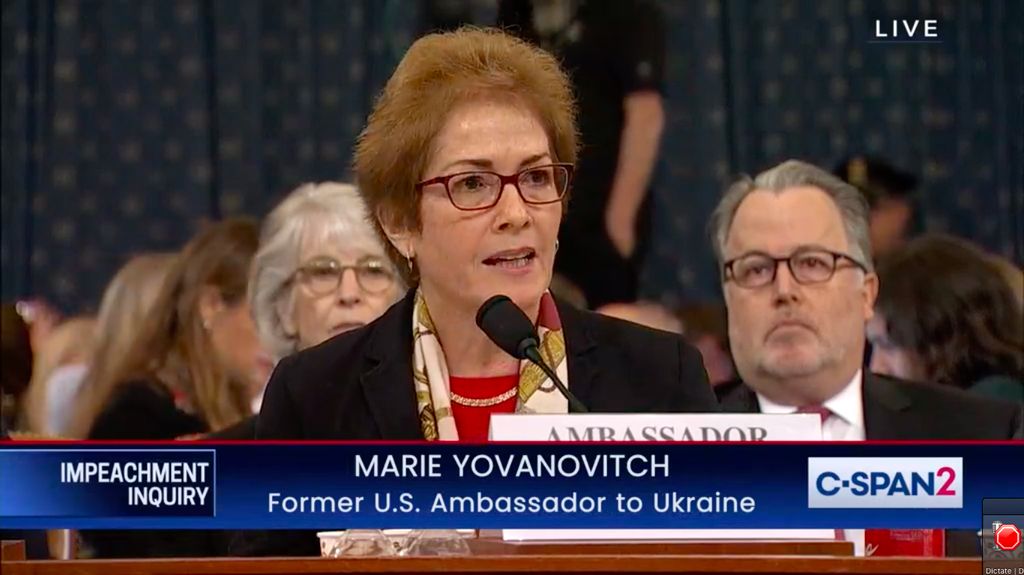 Marie Yovanovitch speaks to the US House hearing as part of an impeachment investigation of US President Donald Trump.