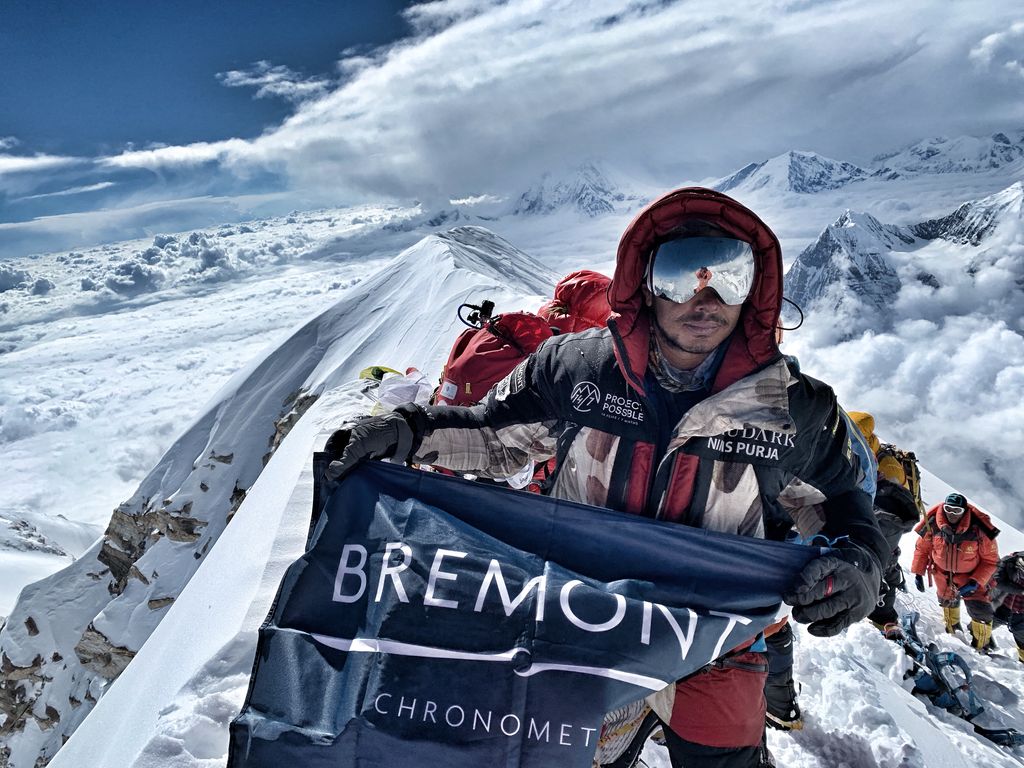 Nims Purja at the top of Annapurna in Nepal.