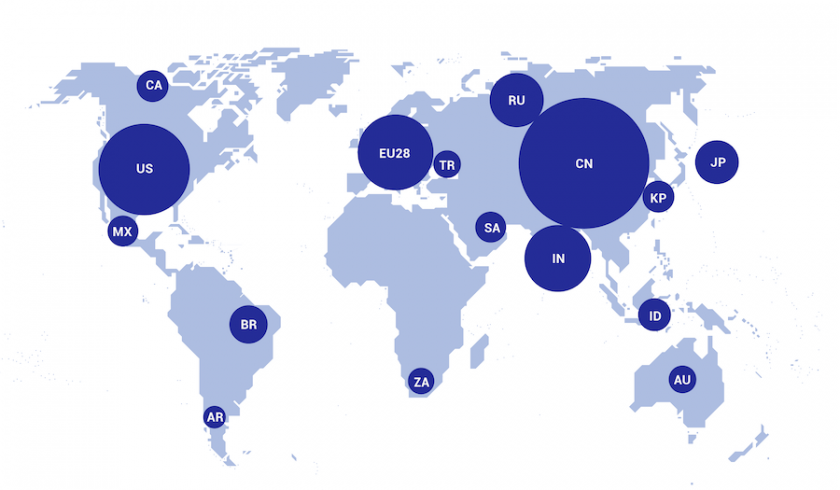 Map showing biggest greenhouse gas emitters.