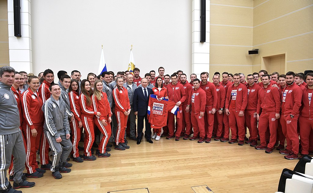 Vladimir Putin, the President of Russia, meets Russian athletes, 31 January 2018