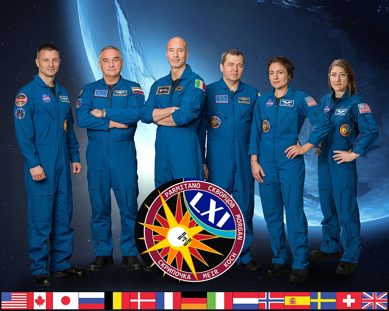 The official Expedition 61 crew portrait
