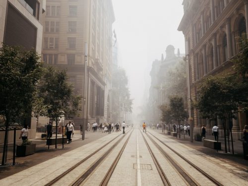 Sydney bushfire smoke on George St